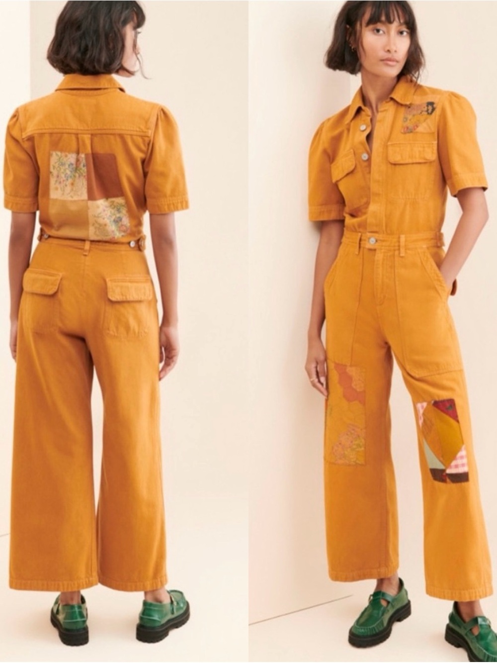 Citizens of Humanity Carleen Custom Mustard Patchwork Utility Jumpsuit XS